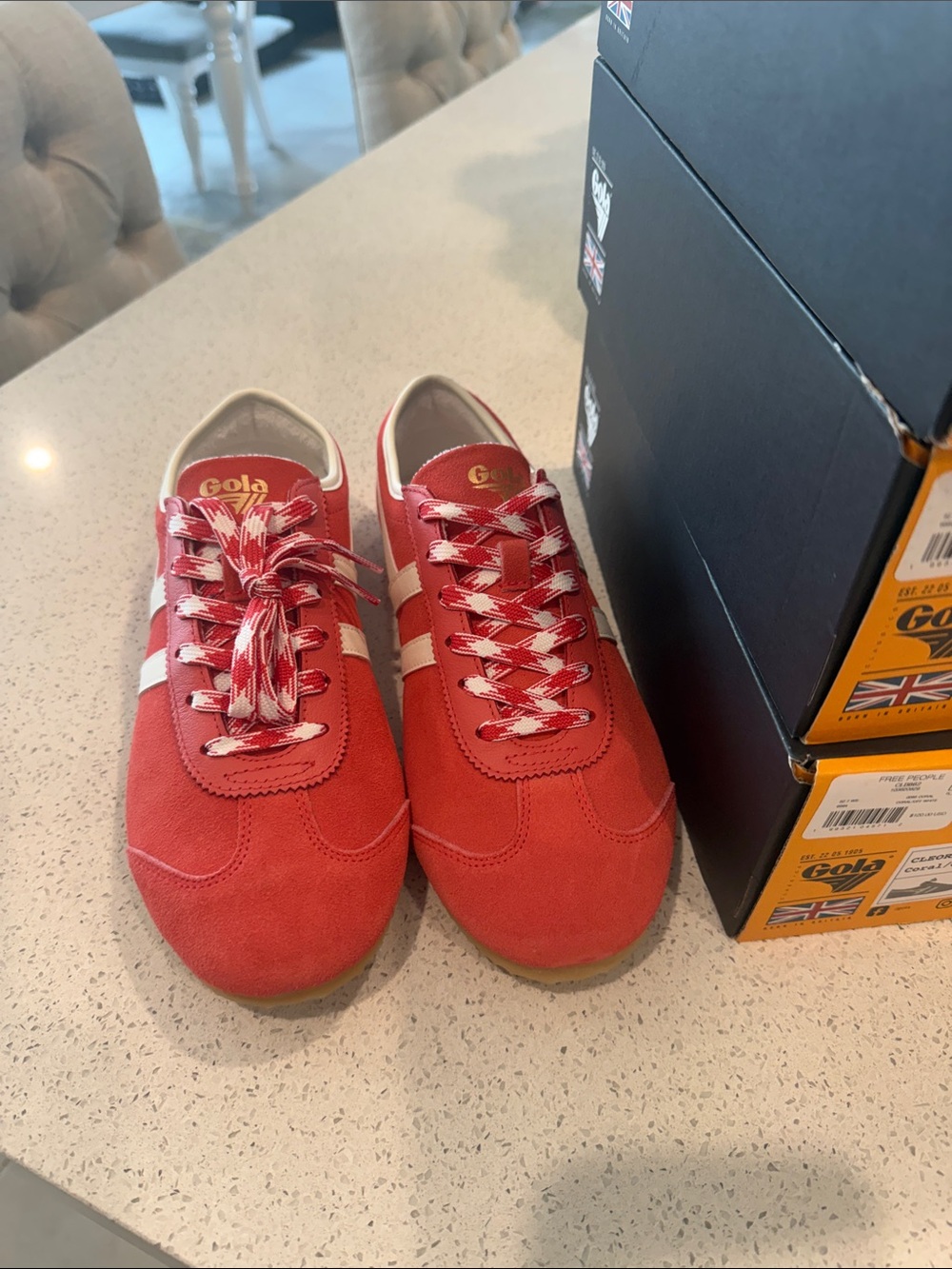 Gola Red Suede Trainers with White Stripe